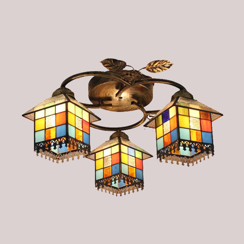 3-Light Ceiling Lamp Tiffany Style Glass Ceiling Lighting for Living Room