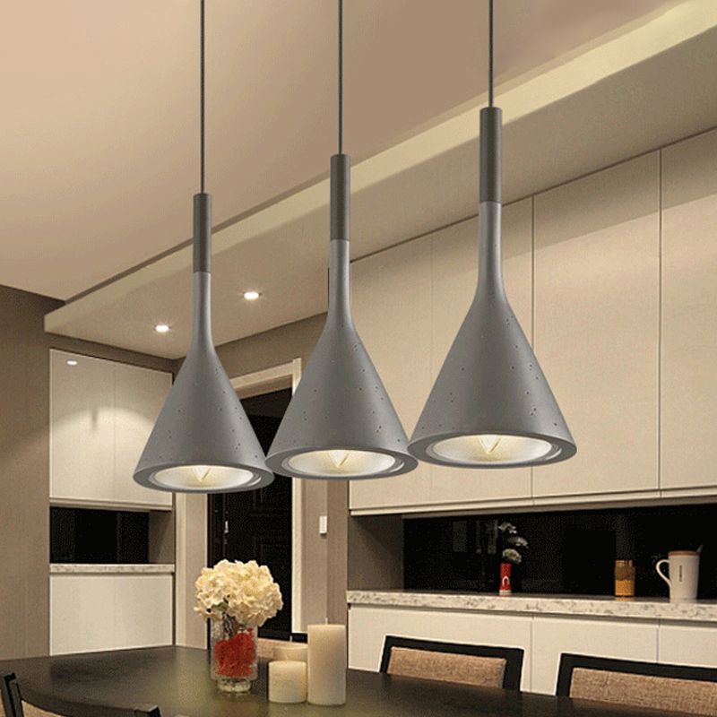 1 Head Hanging Pendant Lamp with Funnel Shade Aluminum and Concrete Industrial Bedside Ceiling Light Fixture in Black/Grey