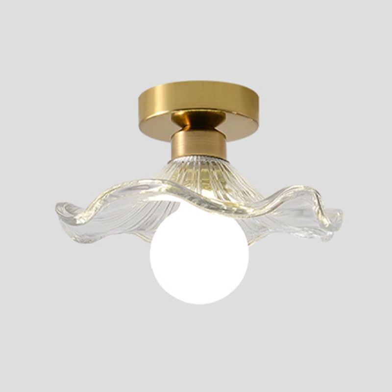Wavy Shape Flush Mount Modern Style Glass 1 Light Flush Light in Clear /Green