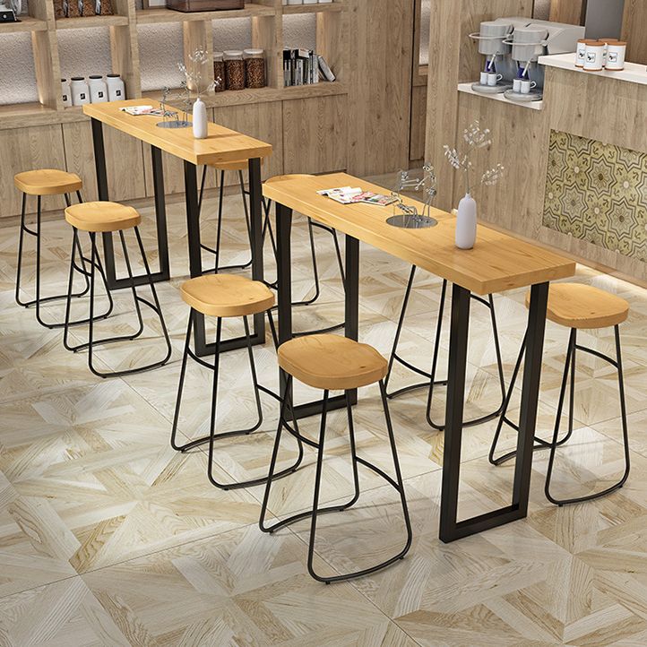 Modern 1/7 Pieces Bar Table Set Rectangle Pine Wood Counter Table with High Stools