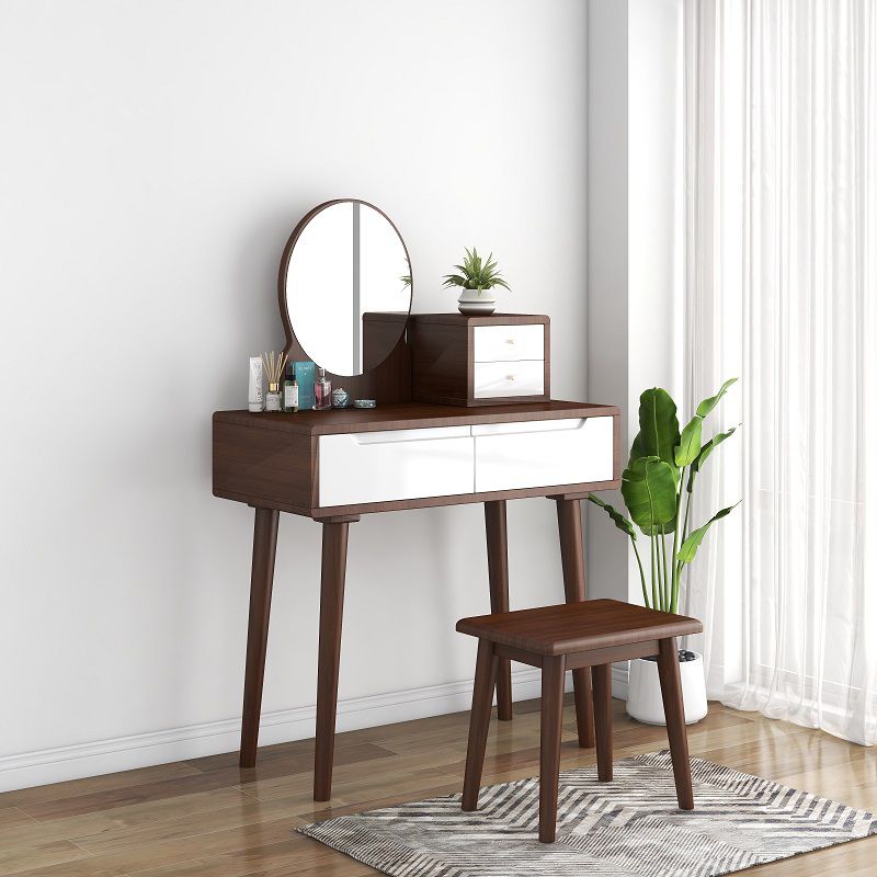 1/4-Drawer Wooden Vanity Makeup Table Set Vanity Stool - 53.15" H