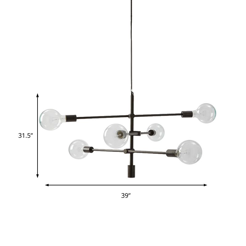 Lampada del lampadario in metallo mobile Modernista 6 luci illuminazione sospesa nera con lampadina esposta