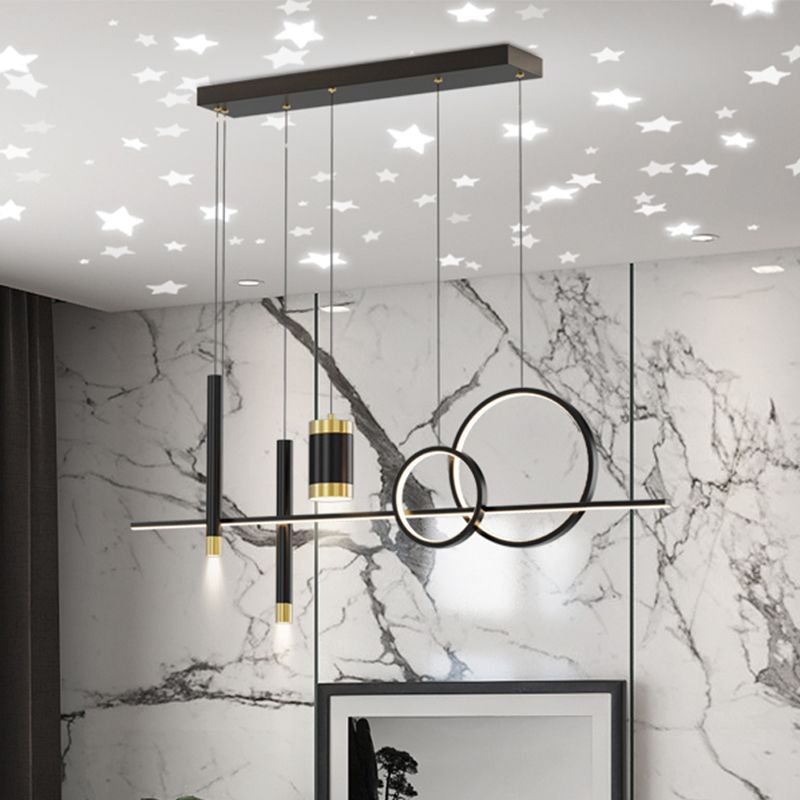 Contemporary Pendant Lights Geometric Metal Island Lighting in Black