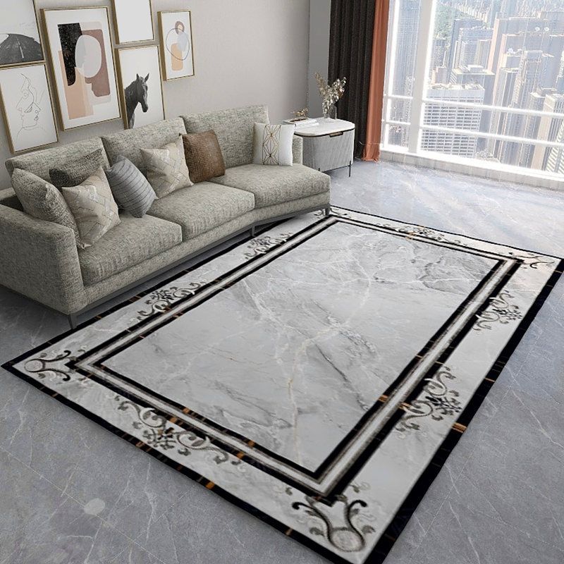 Scandinavian Living Room Rug Multicolored Plaid Printed Area Carpet Polyster Non-Slip Pet Friendly Area Rug