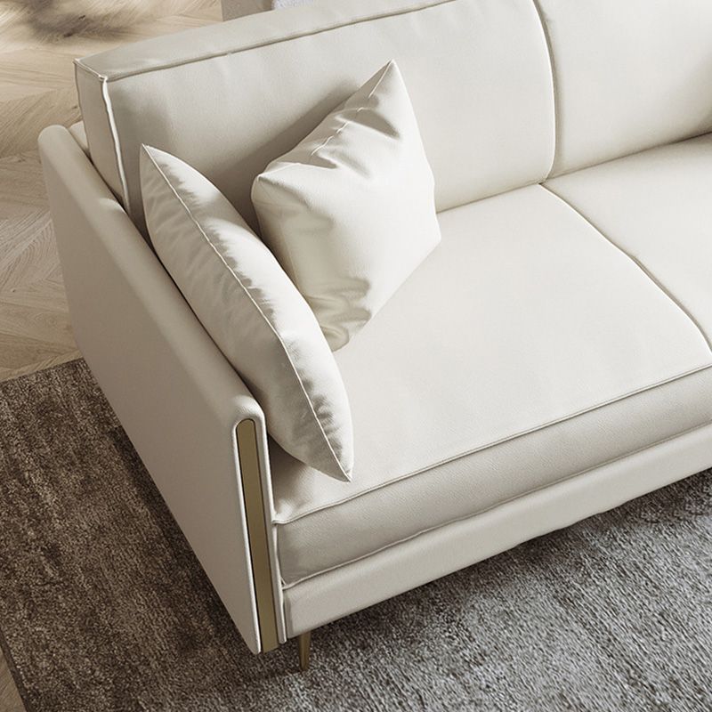 Recessed Arm Beige Cushion Back Sectional Stain-Resistant Genuine Leather Sofa