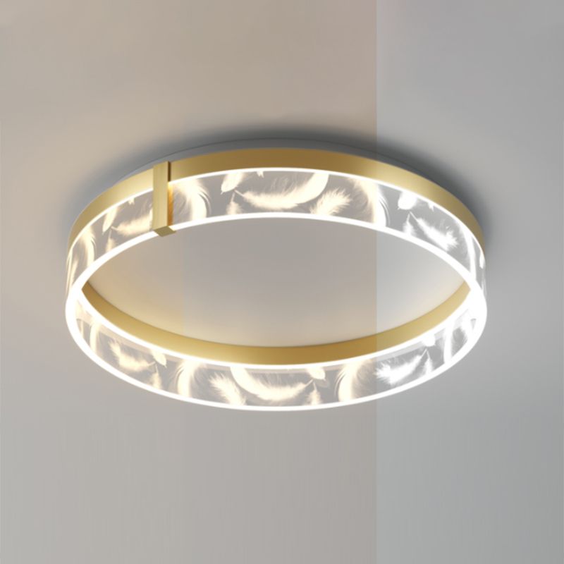 Circular Acrylic Feather LED Flush Mount in Modern Romantic Style Wrought Iron Ceiling Light for Dining Room