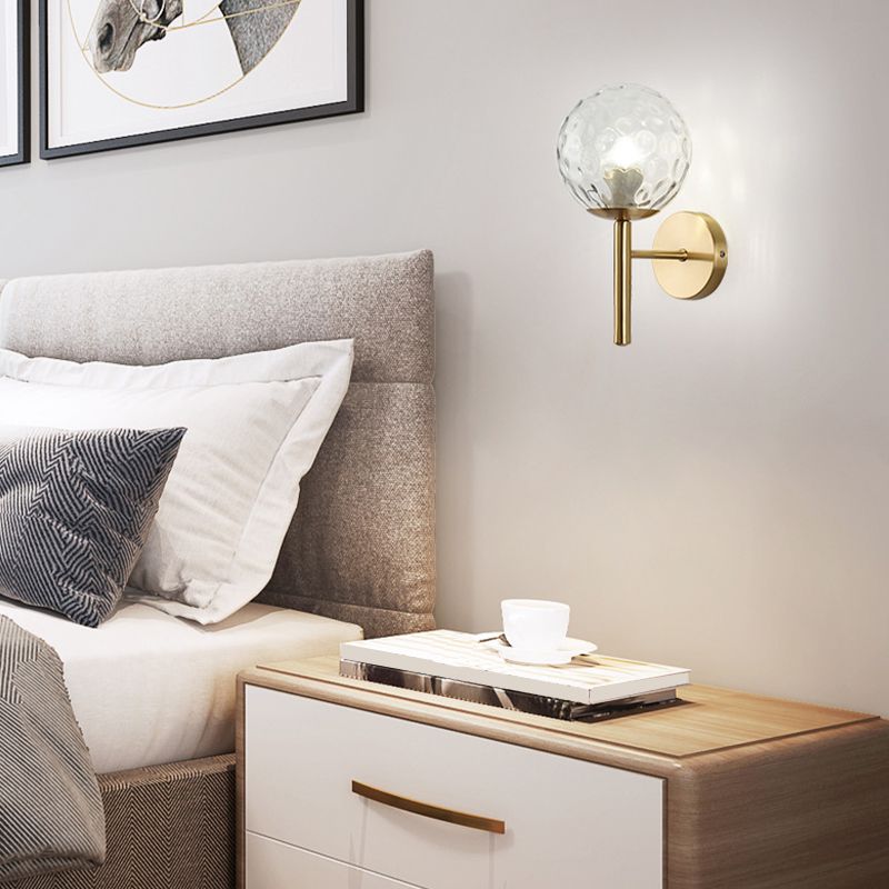 Modern Style Ball Wall Light Glass 1 Light Sconces in Gold for Bedroom