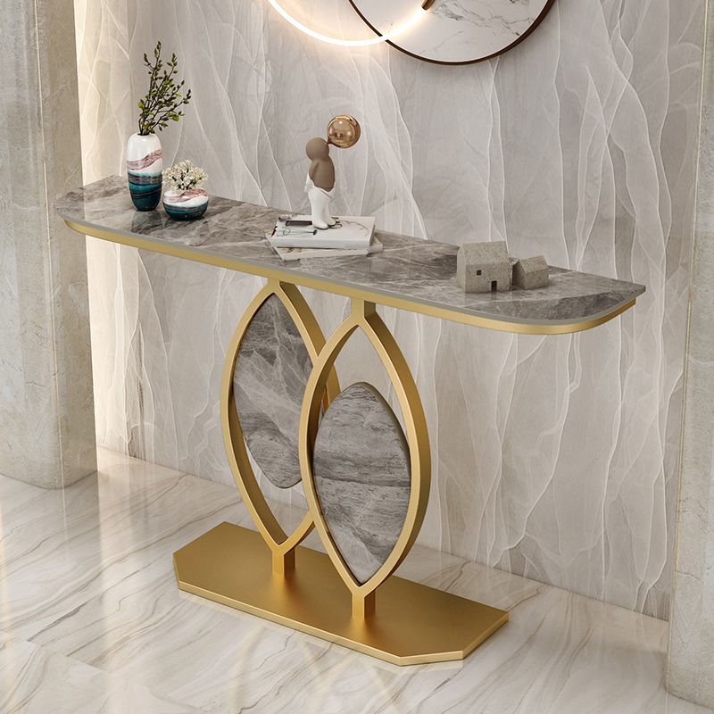 Glam Stone Iron Console Table Half Moon Console Sofa Table for Hall