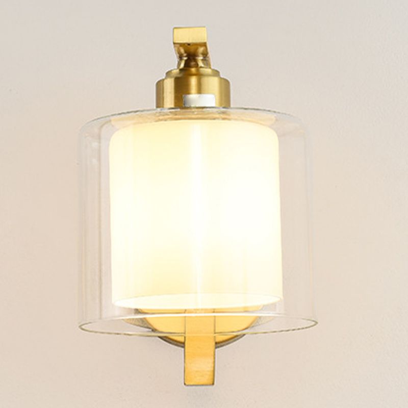 Modern Style Cylinder Shape Wall Light Glass 1 Light Sconces in Gold for Bedroom