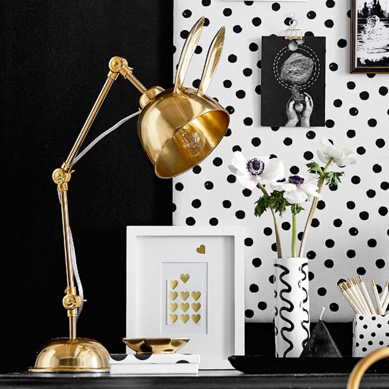 Rabbit Shaped Night Table Light Simple Metal 1 Head Bedroom Nightstand Lamp with Swing Arm