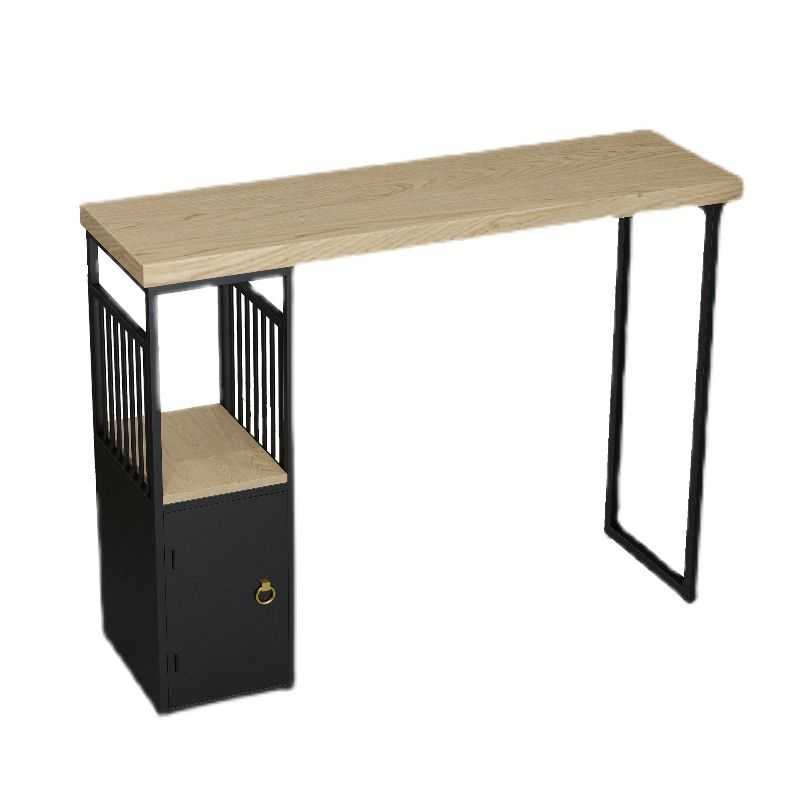 Industrial Wooden Bistro Bar Table Rectangle Metal Base Bar Table with Storage