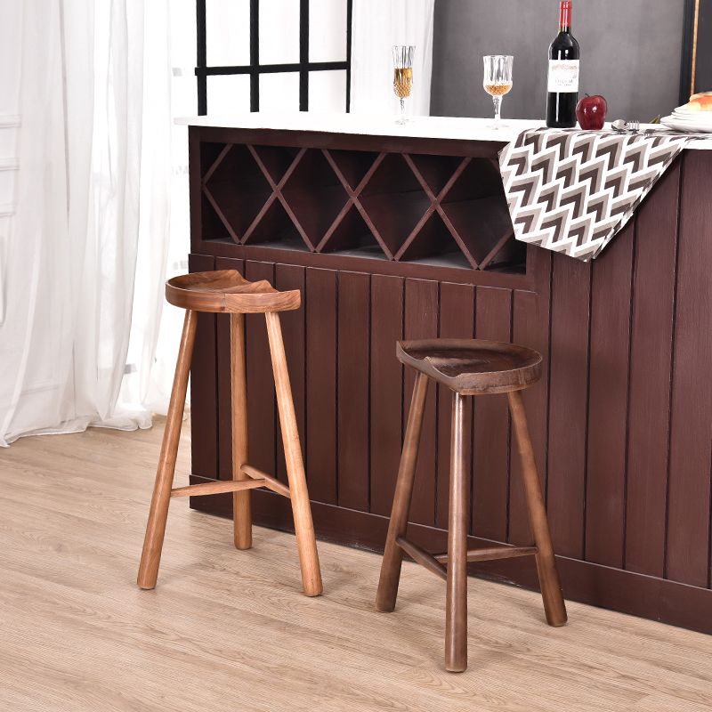 Industrial Backless Solid Wood Counter Stool Wooden Armless High Chair with 3 Legs