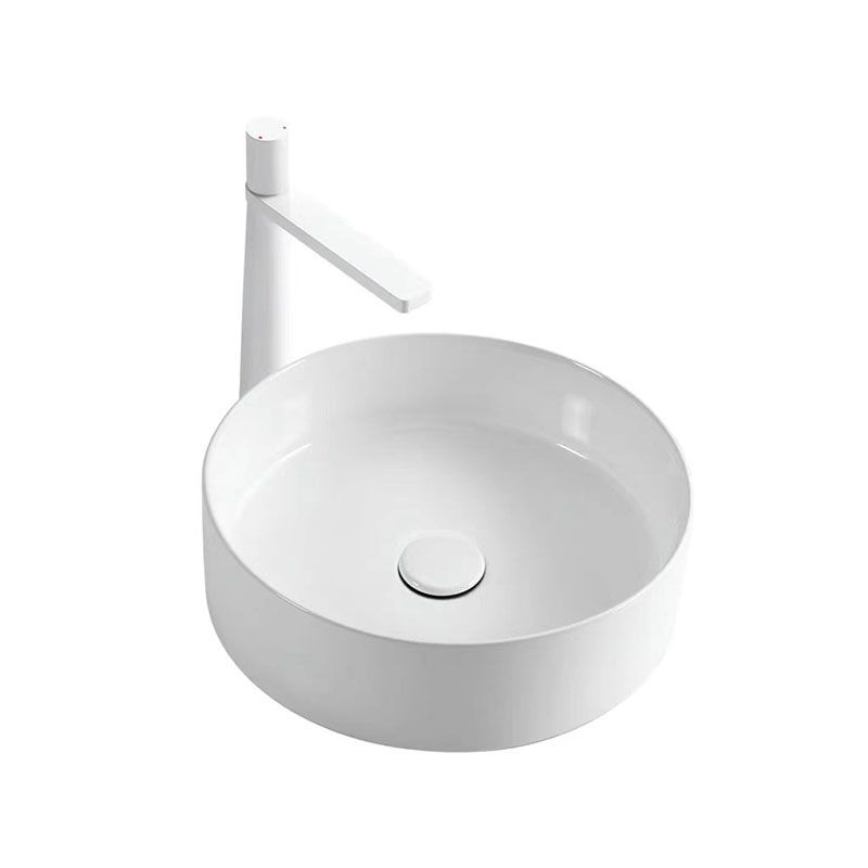 Modern Round Sink Ceramic Metal Undermount Bathroom Sink in White(Not Included Faucet)