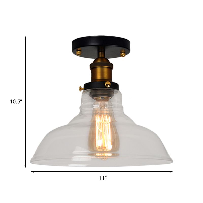 Barn Clear/Amber Glass Semi Mount Lighting Vintage 1 Bulb Bedroom Ceiling Light Fixture