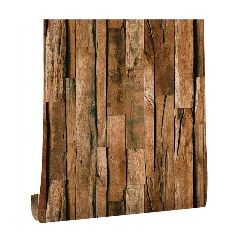 Brown Splicing Wood Wallpaper Roll Moisture Resistant Wall Covering for Living Room