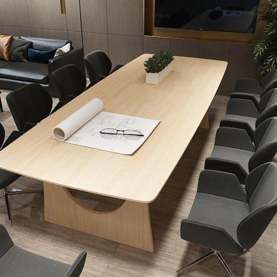 Mesa de comedor de color rectángulo de madera Mesa de madera maciza moderna con pedestal doble