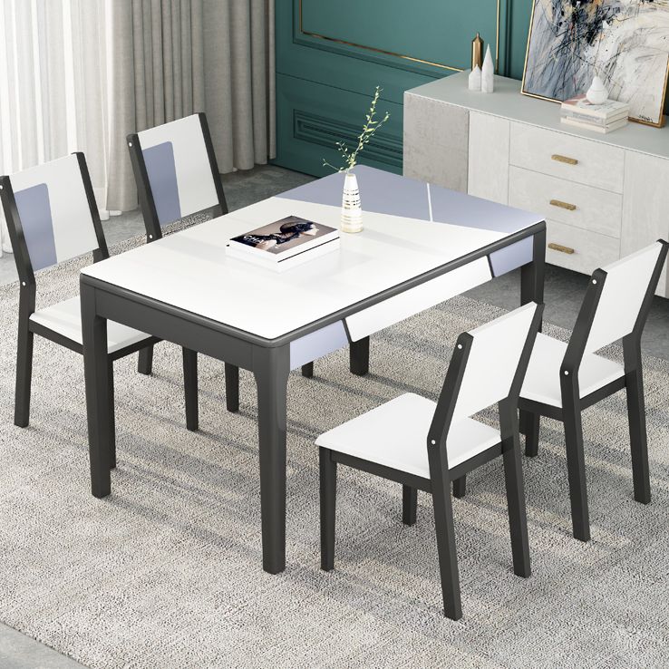 Glass Dining Table Mid-Century Style 4 Legs Base Rectangle Table for Dining Room