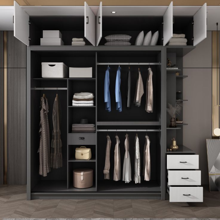 Contemporary Grey and White Storage Cabinet Bedroom Cabinet with Sliding Doors