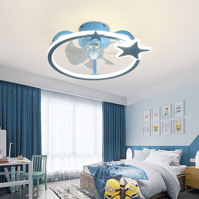 Kids Creative Star LED Ceiling Fan Light Wrought Iron Indoor Ceiling Light with Acrylic Shade