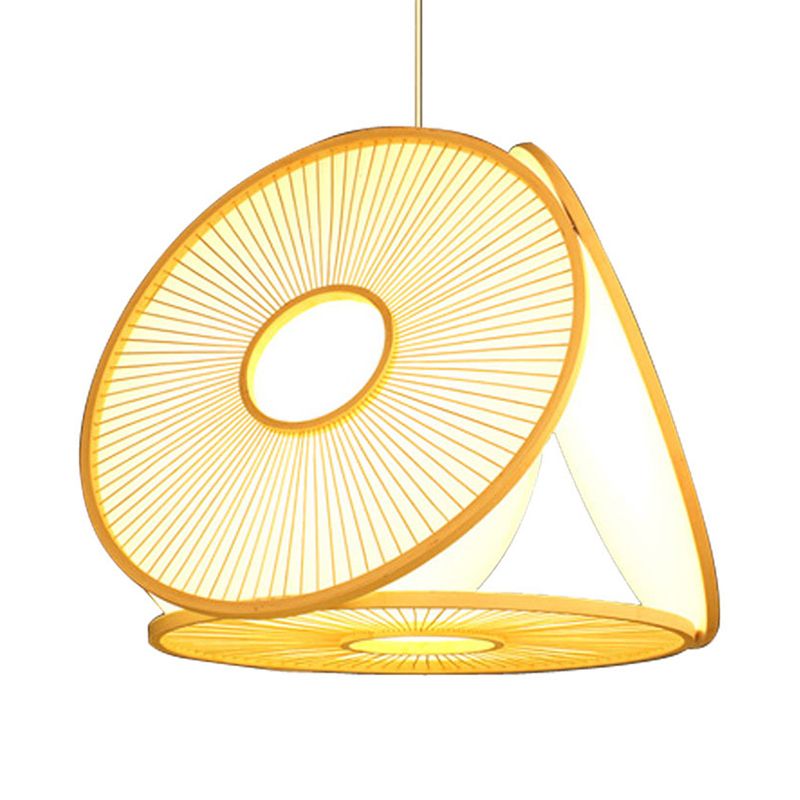 Beige Circle Shaped Pendant Lamp Contemporary 1 Light Bamboo Hanging Lighting for Dining Room