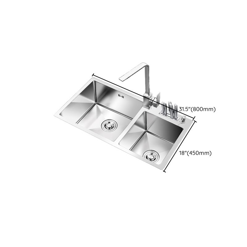 Kitchen Double Sink Stainless Steel Modern Style Drop-In Kitchen Sink