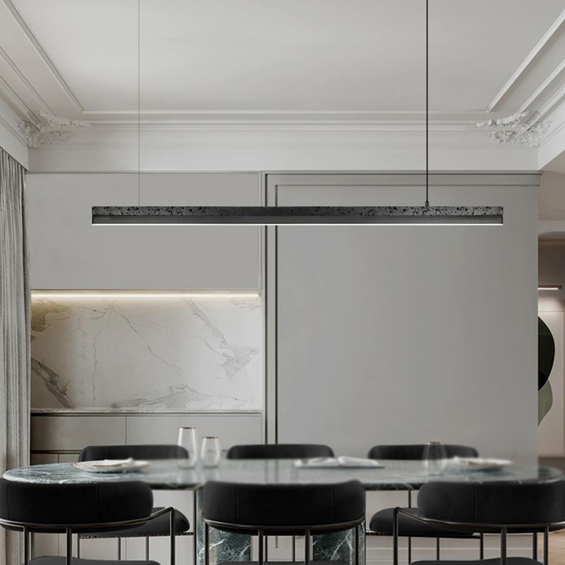 1-Light Island Lighting Postmodern Style Linear Shape Metal Chandelier Lamp in Black