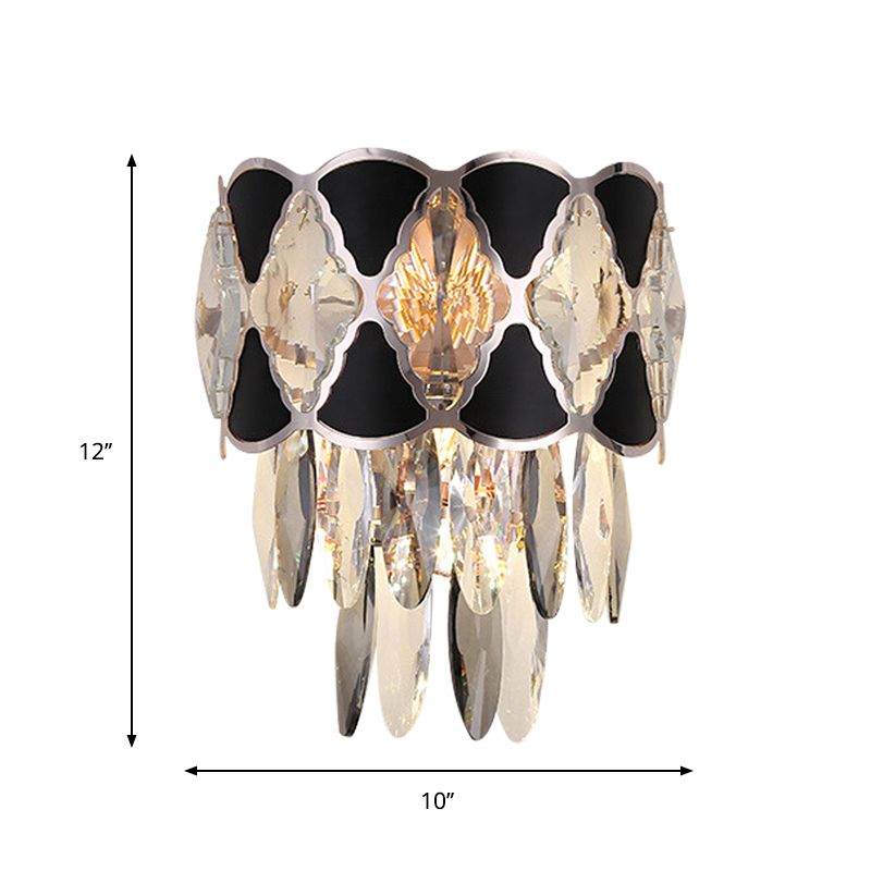Coupez les ovales cristallins Black Finish Gicce Light Facered 3 têtes Fixture de lampe de paroi de la surface moderne