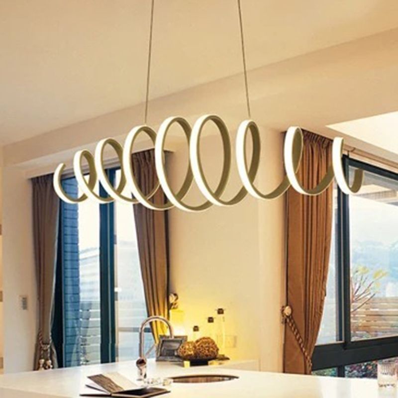Twisting Hanging Light Fixture Modern Style Acrylic Dinning Room LED Pendant Light Fixture in White