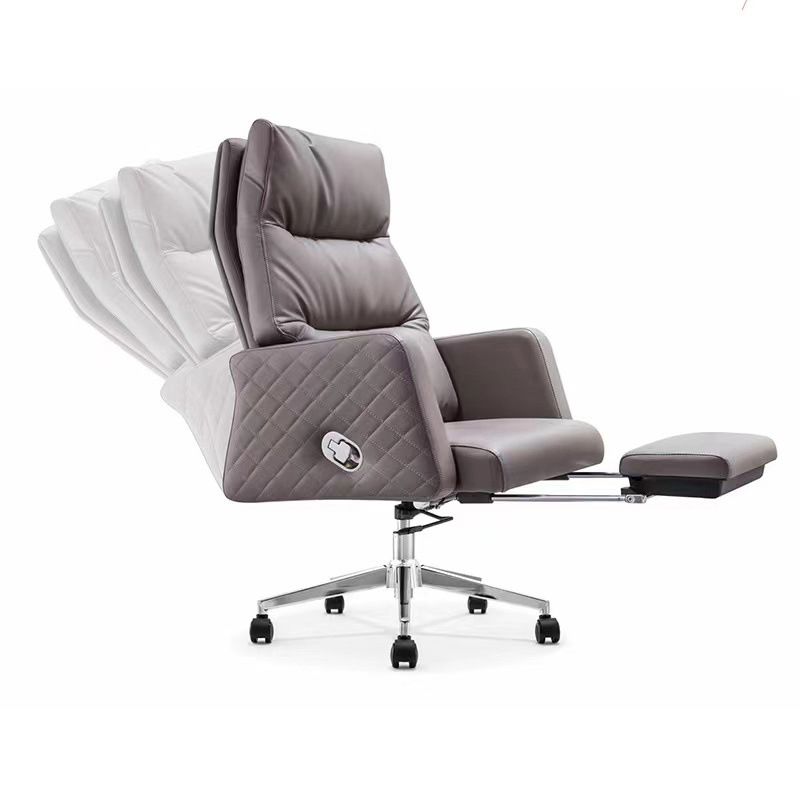 Gray Leather Managers Chair Contemporary Padded Arms Swivel Office Chair