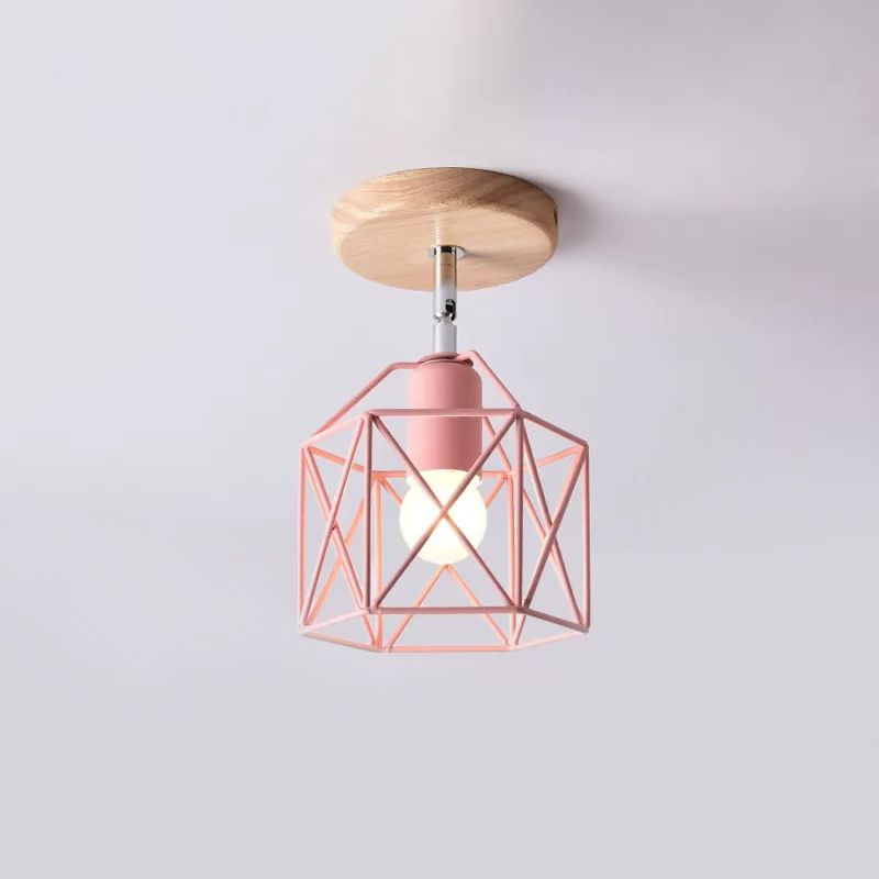 Lámpara de techo hexagonal gris/blanco/rosa/amarillo/azul/verde, lámpara de techo modernista de Metal de 1 cabezal, montaje semiempotrado para dormitorio