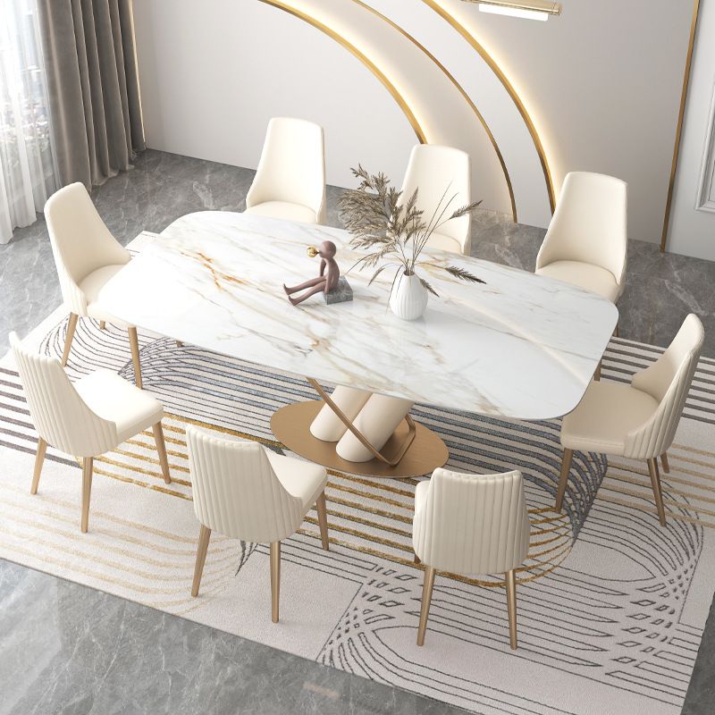 Glam Style Rectangle Table Sintered Stone Table with Metal Legs for Home Use