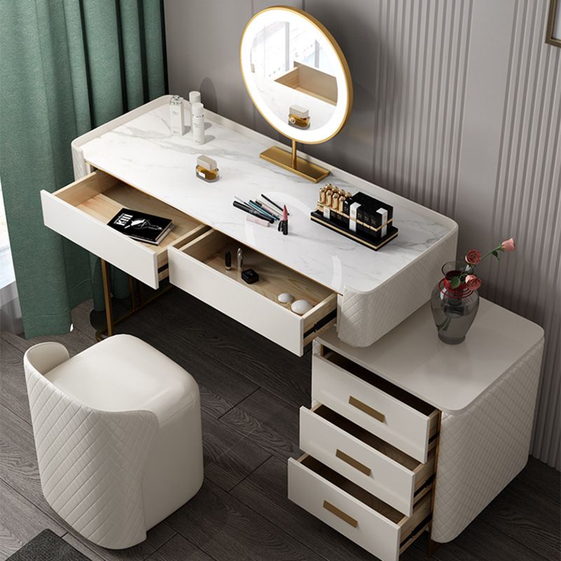 5 Drawer Vanity Desk White 30.7" H Faux Leather Makeup Vanity