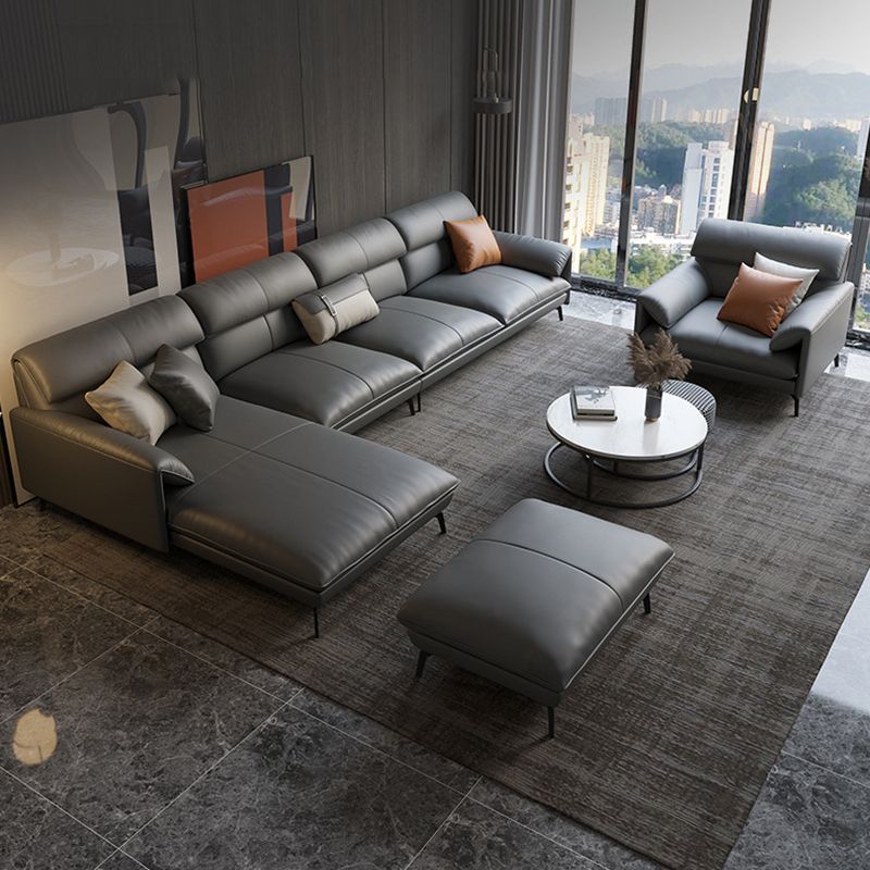 Glam Stationary Genuine Leather Pillow Top Arm Cushions Sofa Chaise