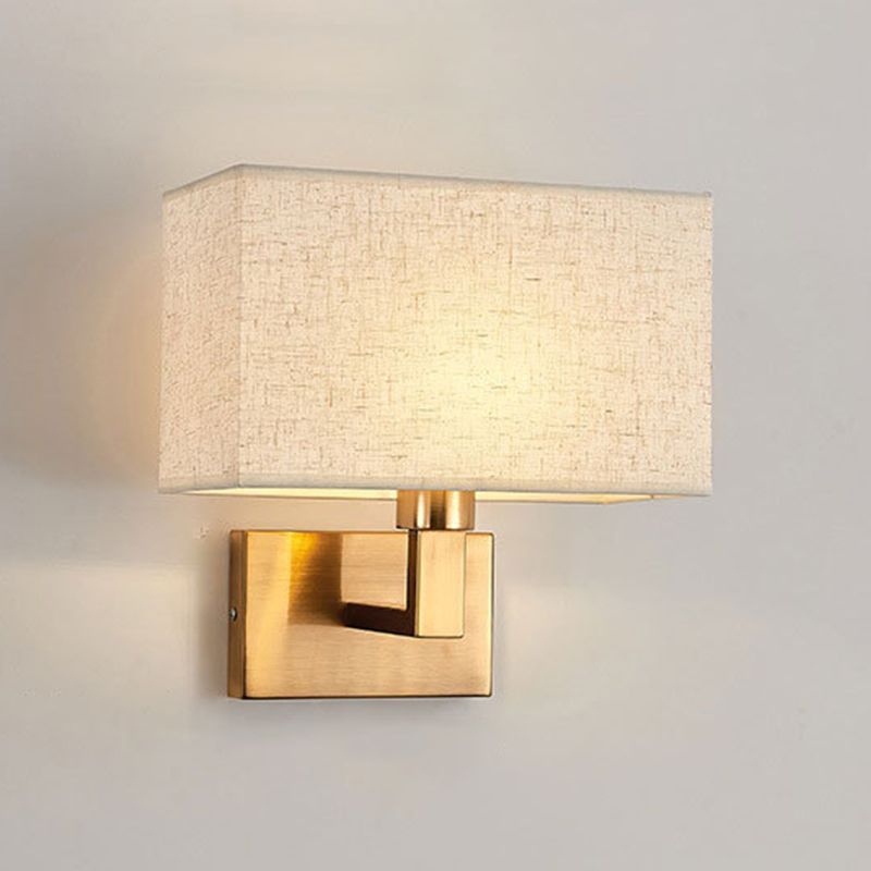 Metal Modern Wall Sconce Rectangle Shape Wall Light with Fabric Shade for Bedroom