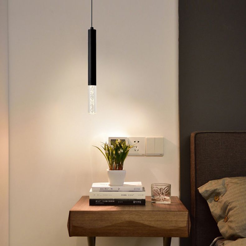 Acrylic Black LED Pendant Light in Modern Style Aluminium Cylindroid Hanging Lamp for Bedroom