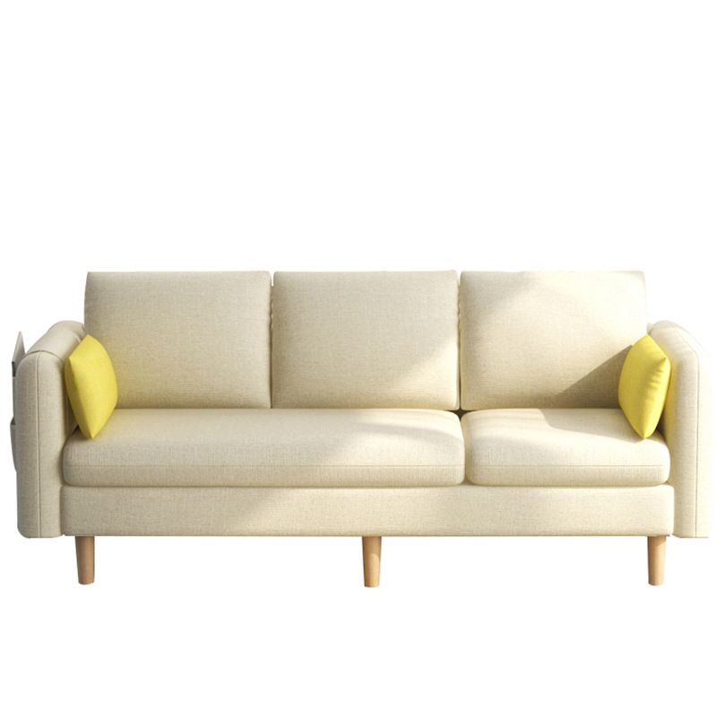 Modern Wood Legs Standard Sofa Fabric Loose Back Square Arm Sofa