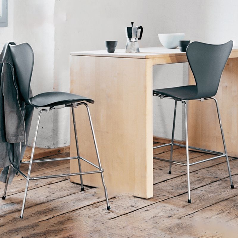 Modern Armless Backrest Bar Stool Wood Kitchen Bar Stool with 4 Metal Legs