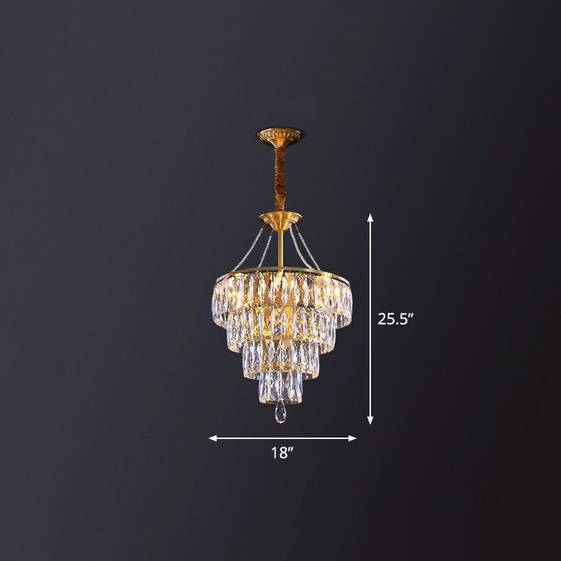 Minimalistische luxuriöse konische Suspension Lichtkristall 6 Lichter Schlafzimmer Kronleuchter in Gold