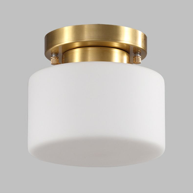 Gold Close to Ceiling Lighting Minimalist Glass Cylinder Semi-Flush Mount