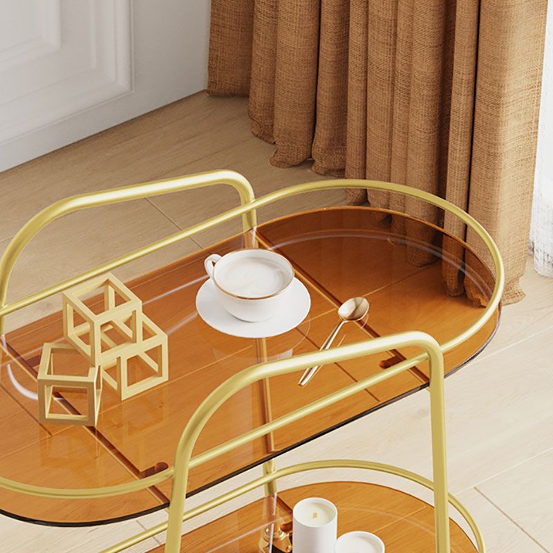 Modern Oval Glass Side Table End Table Metal Base Side Table with Shelf and Wheel