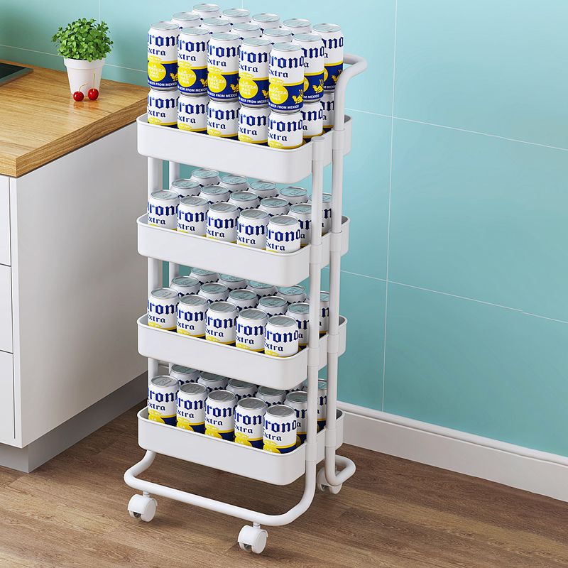 Industrial Vertical Etagere Bookshelf Iron Frame Plastic Shelf with Caster Wheels