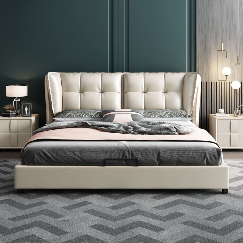 84.65 inch Wide Contemporary Bed Frame Solid Wood Bed with Headboard