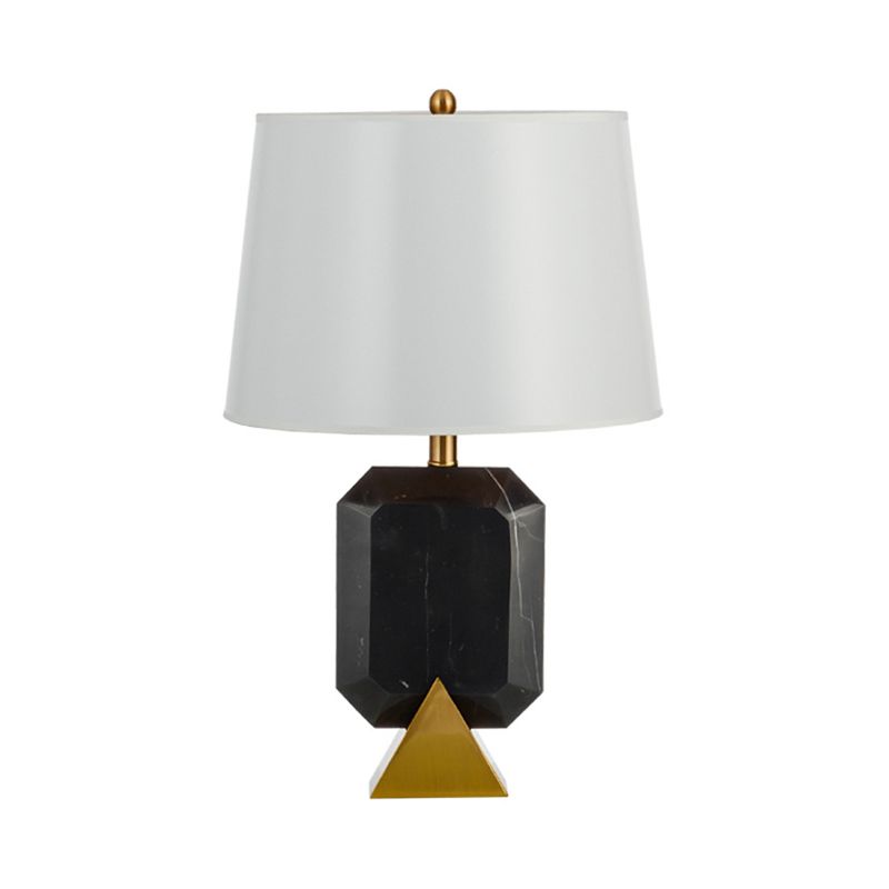 White Drum Desk Light Post Modern 1-Light Fabric Table Lamp with Geometric Marble Middle Column