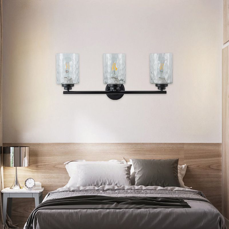 Industrial Metal Wall Light Black 3 Lights Wall Sconce with Glass for Living Room