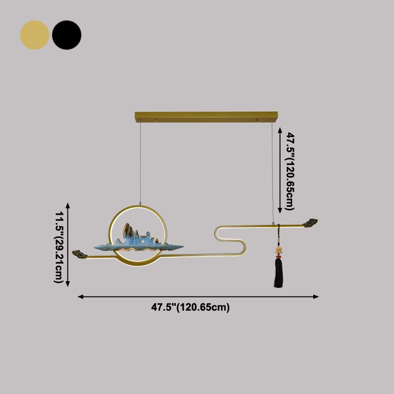 Luces colgantes de la sala de té contemporánea de metal lineal Dos accesorios de iluminación de la isla ligera