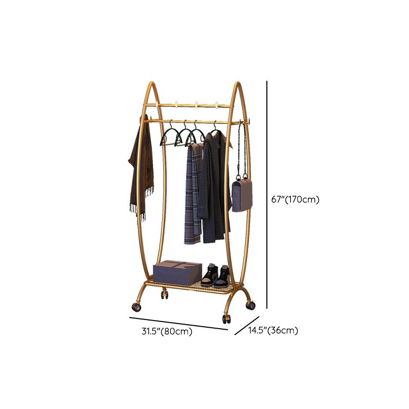 Modern Hanger Free Standing Golden Metal Coat Rack with Storage Shelves