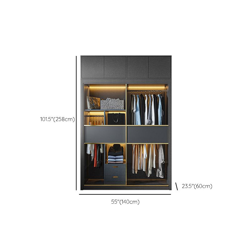 Grey Contemporary Wardrobe Closet Sliding Wardrobe Armoire with Drawer