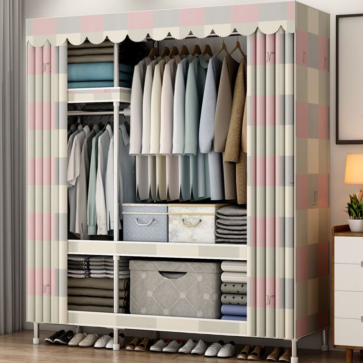 Modern Style Metal Wardrobe 3-Tier Cloth Rod Included Wardrobe Closet with Legs