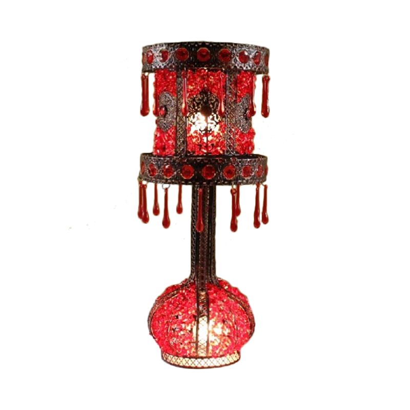Mesa de noche de cilindro rojo Luz Bohemian Metal 2 Bulbos de la sala de estar Iluminación con decoración acrílica