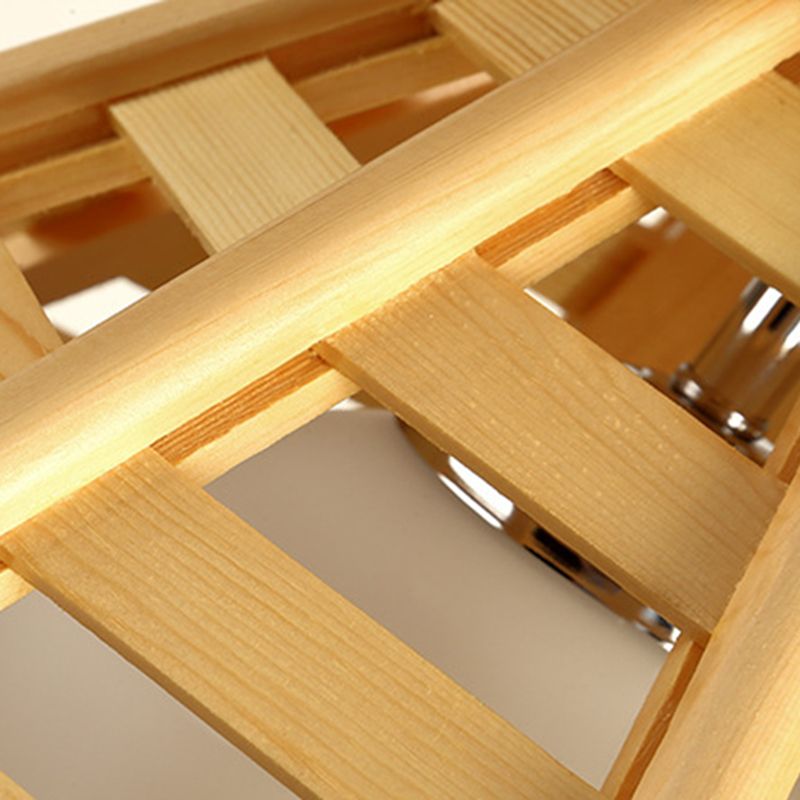 Log Color Truncated Cone Hanging Lamp in Modern Simplicity Wooden Pendant Light with Glass Shade